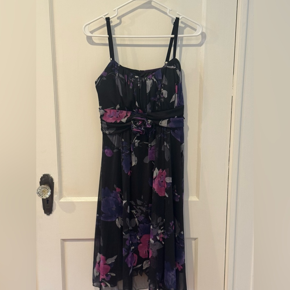 Dressbarn Black and Purple Patterned Dress